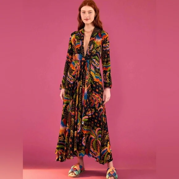 FARM RIO ๐ RARE CROSS STITCH LOOK Maxi Dress - Picture 4 of 14